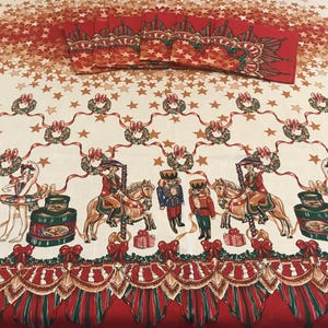 Vintage Christmas Tablecloth Napkins Nutcracker Rectangular Red Green Brazil