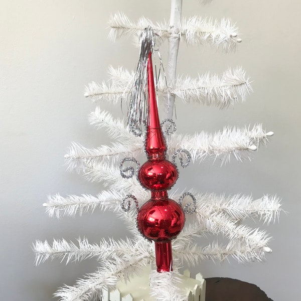 Mercury Glass Tree Topper Wire Wrapped Red Silver Tassel Blown Glass By CaliforniaDreamin4Me