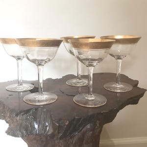 5 Tiffin Minton Gold Encrusted Champagne Glasses Crystal Optic 5” By CaliforniaDreamin4Me