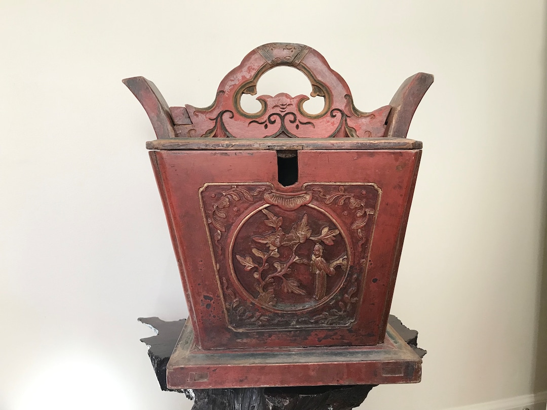 Antique Chinese Wedding Box Tea Box Carved Guilted Lacquer Etsy