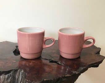 2 Heath Ceramics Mugs “Rose” Pink Stacking Coffee Mugs Pink Kitchen 1980s By CaliforniaDreamin4Me