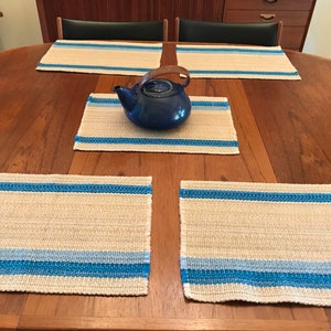 1960s Mid Century Helmi Vuorelma 100% Handmade Brown Stripe Table Placemats  - 4 Pieces