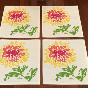 4 Vera Neumann Flower Power Placemats Cotton 15” Square By CaliforniaDreamin4Me
