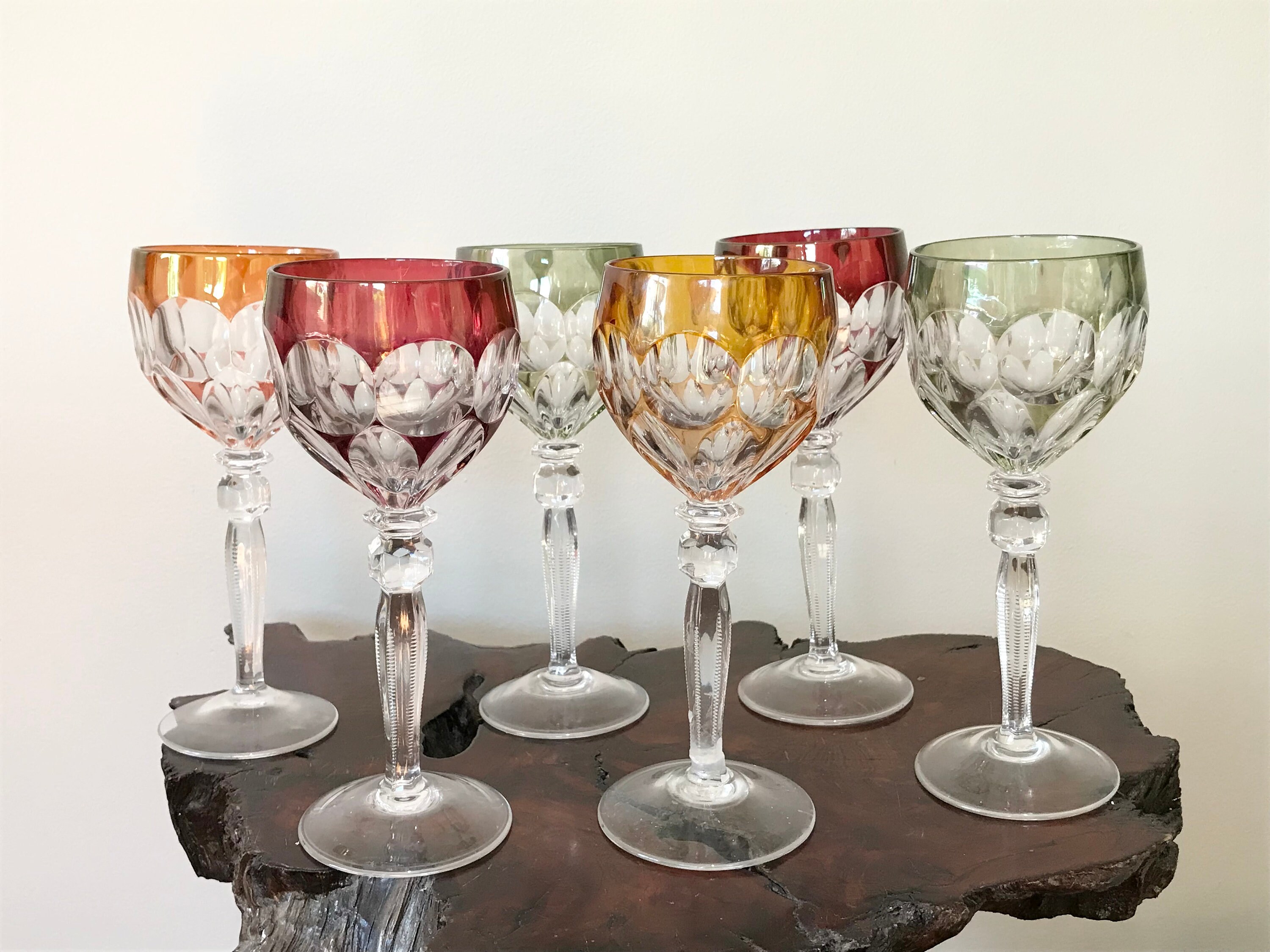 Vintage TANGERINE ORANGE Wine Glass Goblet Hock Cut-to-clear 24