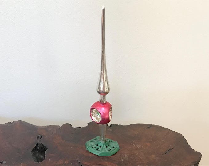 Atomic Tree Topper Triple Indent Red Silver Mica 9” Mercury Glass ...