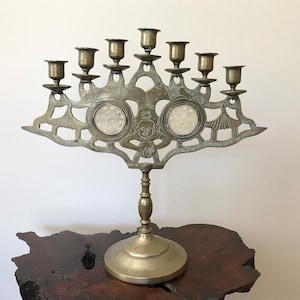 Bohemian Brass  Candelabra 7 Light Vintage India Buddha Carved 14.5” By CaliforniaDreamin4Me