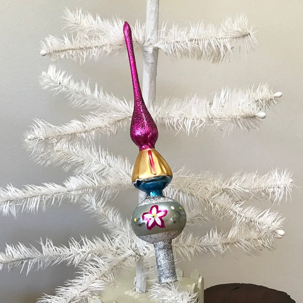 Mercury Glass Tree Topper Atomic Pink Blue Mica Poland 10” Shiny Brite Tree Topper By CaliforniaDreamin4Me