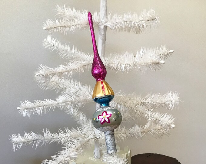 Mercury Glass Tree Topper Atomic Pink Blue Mica Poland 10 Shiny Brite