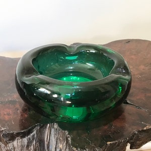 MCM Blenko Art Glass Ashtray Emerald Green Hand Blown 1960s By CaliforniaDreamin4Me