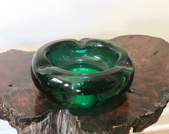 MCM Blenko Art Glass Ashtray Emerald Green Hand Blown 1960s By CaliforniaDreamin4Me