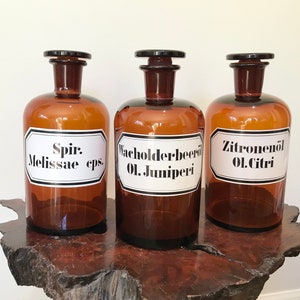 3 French/German Apothecary Pharmacy Jars Ground Amber Glass 1920s By CaliforniaDreamin4Me