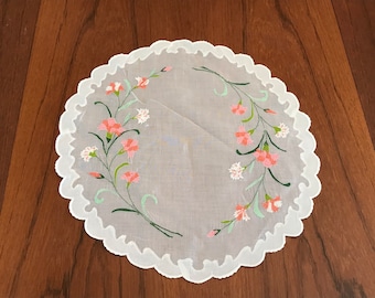 Madeira Organdy 13” Round Doily Hand Embroidered in Portugal By CaliforniaDreamin4Me