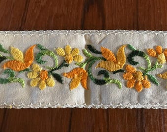 Flower Power Trim Embroidered Cotton Orange Yellow Daisy 2.5” By 92” By CaliforniaDreamin4Me