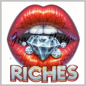 Labbra rosse con diamanti Clipart, denti che mordono diamanti, Ricchezze, Labbra di denaro sublimazione, diamanti, Labbra PNG