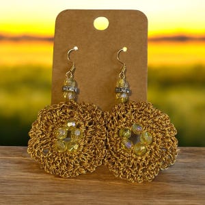 Gold Bronze Crochet Earrings, Handmade Earrings, Boho Jewelry, Statement Jewelry, Unique Earrings, Gift For Her