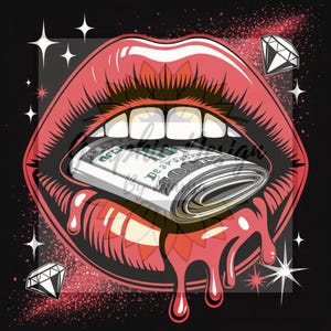 Rote Lippen mit Geld Clipart, Zähne beißen Geld, Sublimation Geld Lippen, Geld, Bill Lips PNG, Hustler, Bank Roll, Diamanten
