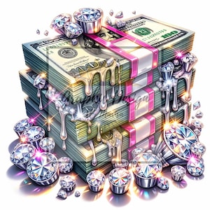 Geldstapel PNG bling Geld Clipart Geldstapel Geldinspiration Sublimation Niedliche Diamanten bling Maniküre Geld