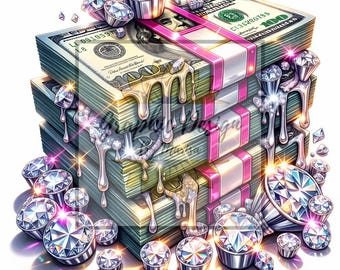 Money stack PNG bling money  clipart Money stack Money inspiration Sublimation Cute diamonds bling Manicure Money