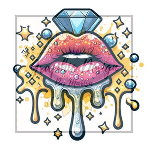 Labbra rosa glitterate Clipart, denti scintillanti, belle labbra Sublimazione, Labbra PNG, Donna truffatrice, diamanti, file digitale