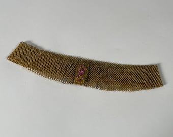 Vintage 80s Gold Tone Metal Heart & Flower Stretch Belt 1980s Gold Flower Buckle Stretch Belt | 80s Floral Buckle  main image 2