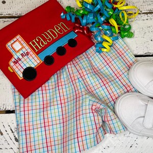 Boy Big Rig Truck Birthday Outfit,Boy Truck Shorts Set,Boy Red Truck Shirt, Boy Summer Truck Outfit,Monogrammed Boy Truck Outfit,2T 3T Boy