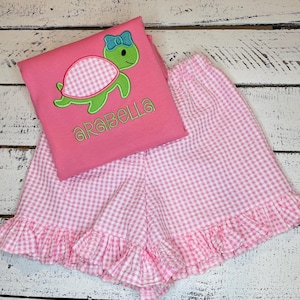 Girl Turtle shirt,Summer Vacation Girl Outfit,Beach Pictures Toddler Girl Outfit,Preschool Girl Turtle Outfit,Monogram Turtle Girl Shirt