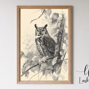 Vintage Owl Sketch Print: Gothic Forest Wall Art (Digital Download)