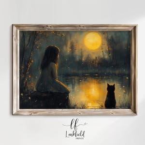 Mondkatzen Druck: Dunkler Wald Nacht Motiv (Digitaler Download