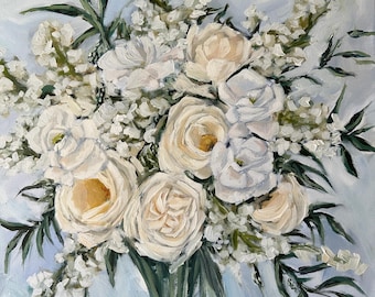Custom Bridal Bouquet Painting, Custom Wedding Flower Painting, Orniginal Artwork on Canvas, Anniversary or Wedding Gift