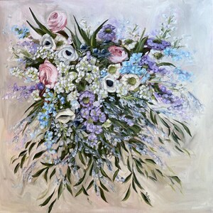 Custom Bridal Bouquet Painting, Custom Wedding Flower Painting, Orniginal Artwork on Canvas, Anniversary or Wedding Gift