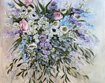 Custom Bridal Bouquet Painting, Custom Wedding Flower Painting, Orniginal Artwork on Canvas, Anniversary or Wedding Gift