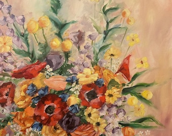 Custom Bridal Bouquet Painting, Custom Wedding Flower Painting, Orniginal Artwork on Canvas, Anniversary or Wedding Gift