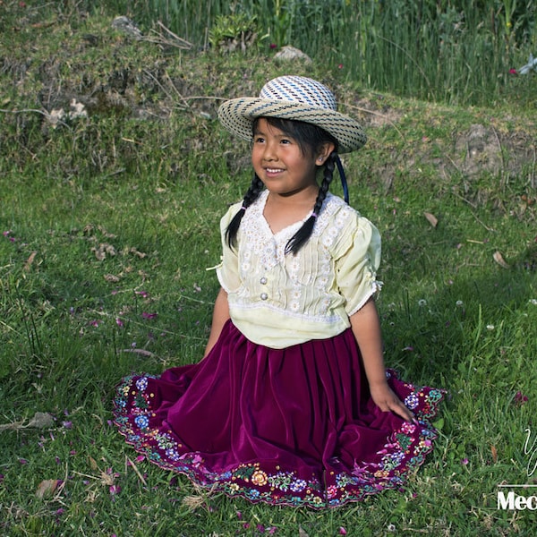 Girl Watching A Bird Fly At Sunset (Digital Download Photography) - Traditional Ecuadorian Dress