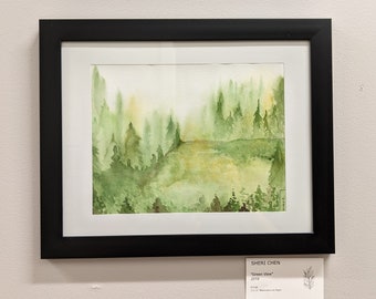 Green View - 11 x 14 Original Framed Watercolor Painting - Sheri Chen 2018