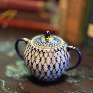 Lomonosov imperial porcelain cobalt sugar bowl , never used