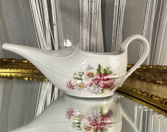 アンティークドイツ製磁器クリーマー – ピンクのバラと金箔の縁 – 1910-1935年頃 花柄ピッチャー