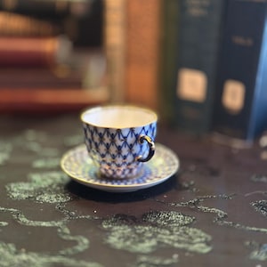 Lomonosov imperial porcelain cobalt small tea cup and saucer4.5x3 , never used