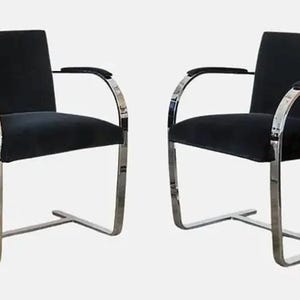 4 Dark blue fabric Ludwig Mies Van Der Rohe Flat Bar Brno Chairs