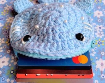 Handmade Crochet Whale Shark Coin Purse: Kawaii Ocean Card Holder