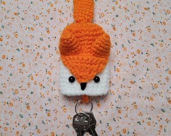 Handmade Crochet Fox Key Fob Cover: Acrylic Yarn Drawstring