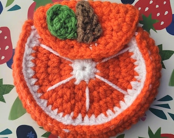 Handmade Crochet Orange Wallet: Acrylic Yarn Fruit Pouch (4.5" inch)