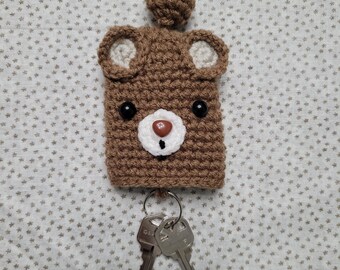 Handmade Brown Bear Acrylic Yarn Key Fob Cover