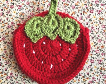 Crochet Strawberry Zipper Wallet