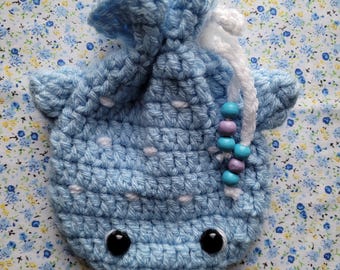 Handmade Crochet Whale Shark Drawstring Pouch: Travel Essentials