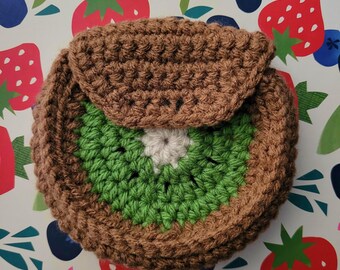 Handmade Crochet Kiwi Wallet: Acrylic Yarn Card Pouch (4.5" Inch)