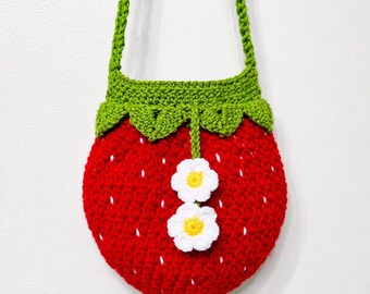 Crochet Strawberry Drawstring Purse