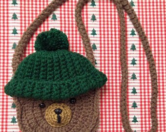 Handmade Crochet Bear Crossbody Purse with Beanie