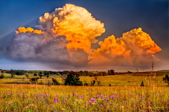 Stormy Sunset Prairie Photo, Midwest, Landscape Canvas and Metal