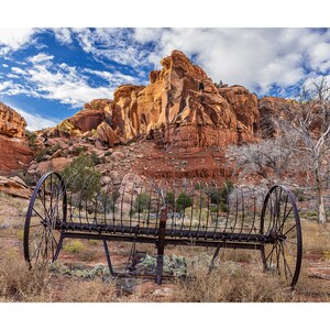 Western Landscape Photography, Horse Drawn Farm Equipment, Abandoned Farm Equipment Photo, Fine Art Print, Ranch
