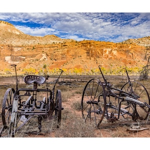Western Landscape Photography, Horse Drawn Farm Equipment, Abandoned Farm Equipment Photo, Fine Art Print, Ranch
